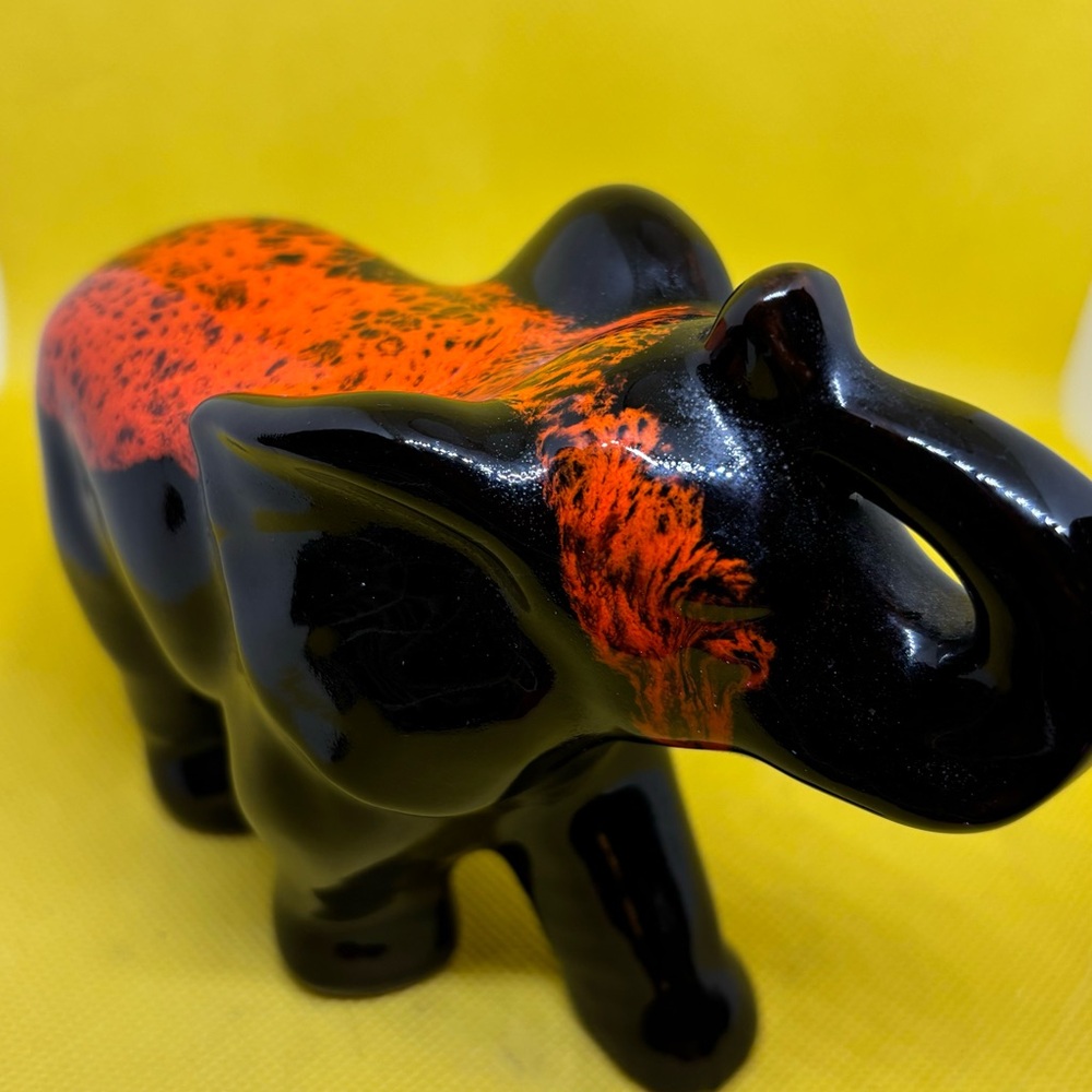 Vintage Evangeline Ceramic Pottery Orange/Brown Drip Elephant Figurine